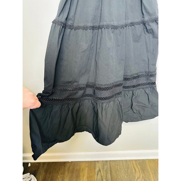 PETER SOM COLLECTIVE Black White Lace Detail A-Line Smocked Midi Dress Size S - Picture 9 of 15